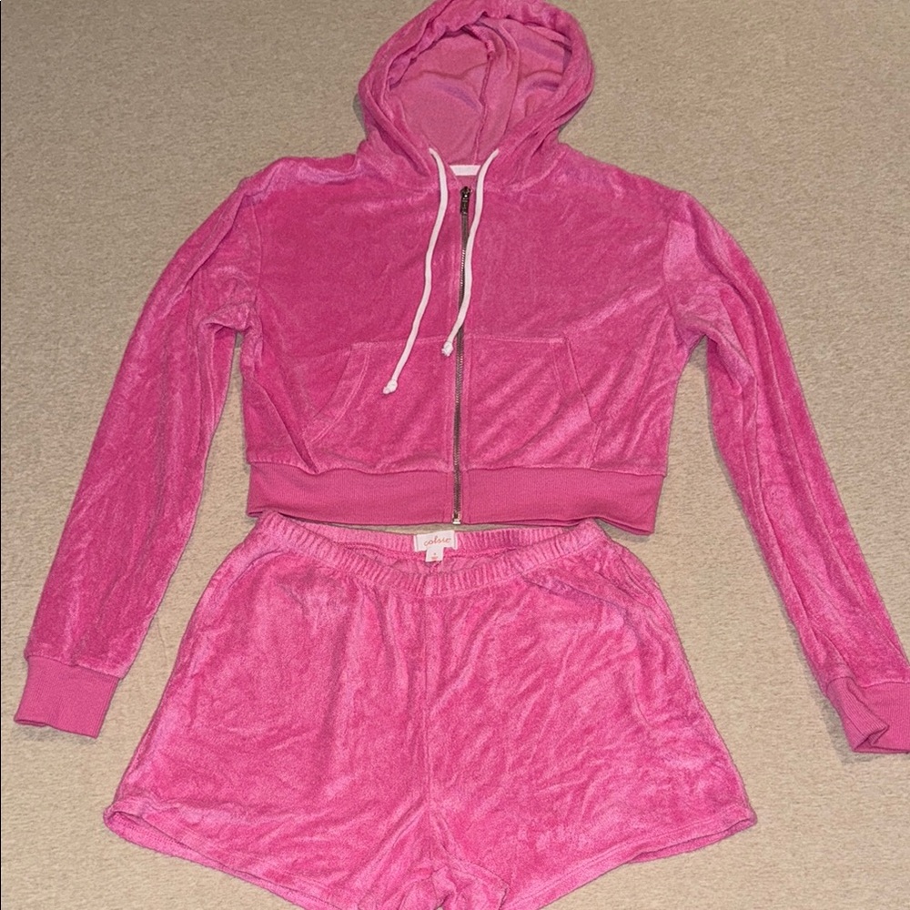 Colsie Pink Terry Crop Set